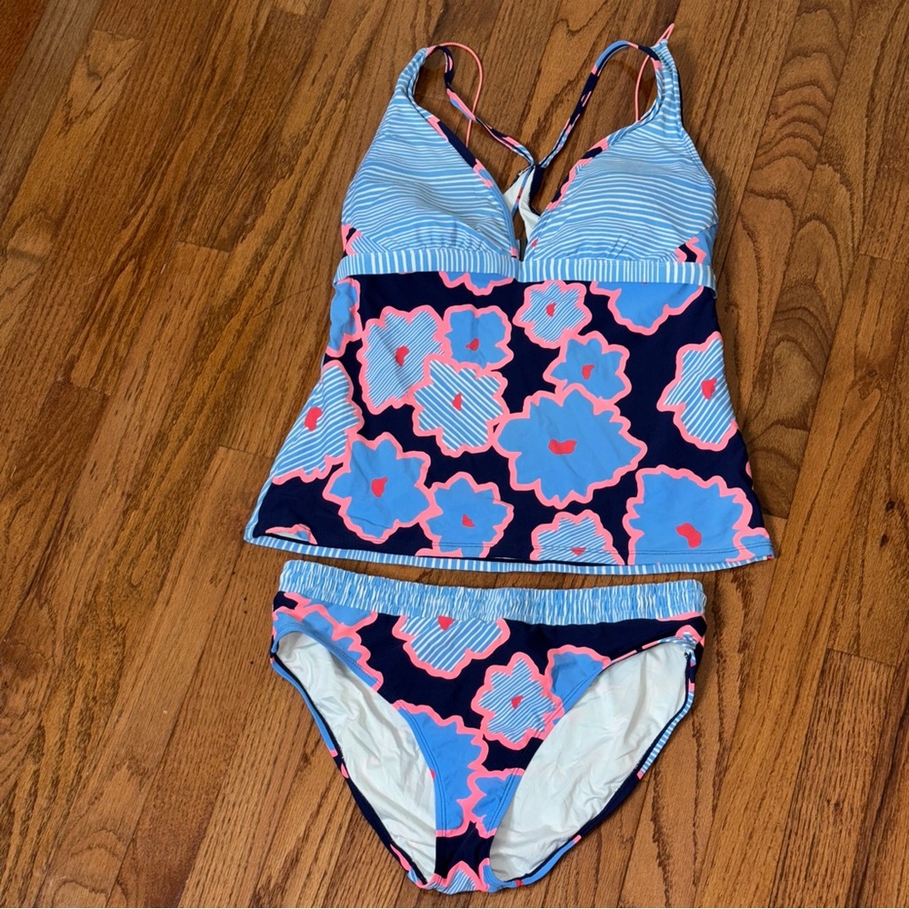 Anne Cole Blue Navy Pink Floral Tankini Swim Set